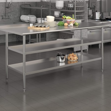 Flash Furniture 72 x 30 Stainless 2 Shelf Table with Backsplash NH-WT-GU-3072BSP-GG
